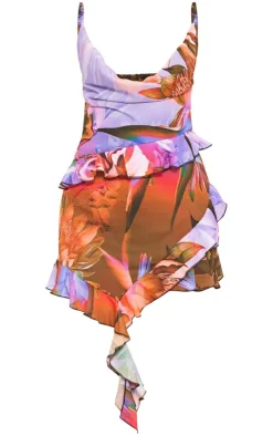 Floral Abstract Print Cowl Frill Detail Shift Dress-PrettyLittleThing Outlet