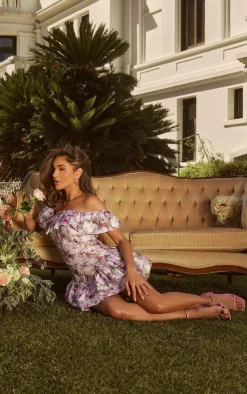 Floral Bardot Frill Bodycon Dress-PrettyLittleThing Outlet