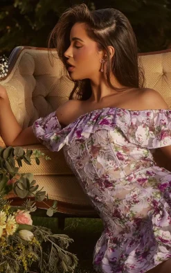 Floral Bardot Frill Bodycon Dress-PrettyLittleThing Outlet