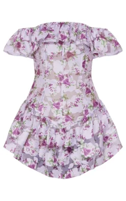 Floral Bardot Frill Bodycon Dress-PrettyLittleThing Outlet