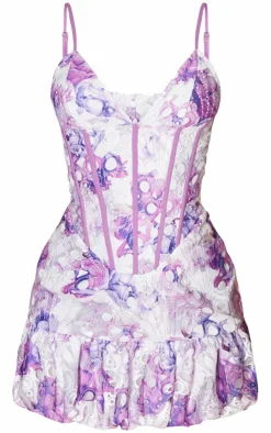 Floral Cup Detail Extreme Puff Ball Hem Mini Dress-PrettyLittleThing Best