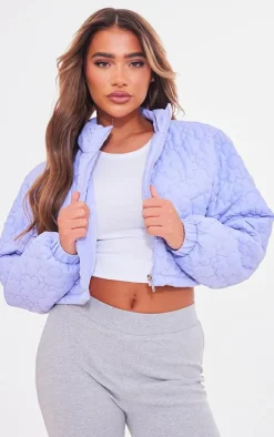 PrettyLittleThing Puffer Jackets*Floral Embossed Cropped Padded Jacket