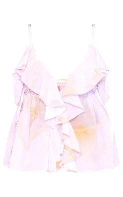 PrettyLittleThing Camisole*Floral Print Chiffon Frill Longline Cami Top