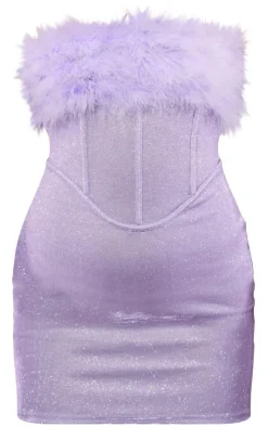 Glitter Corset Feather Bandeau Bodycon Dress-PrettyLittleThing Outlet