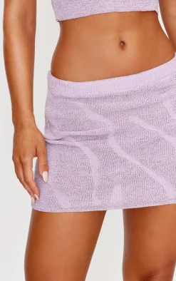 PrettyLittleThing Lurex Knitted Contrast Detail Mini Skirt Lilac