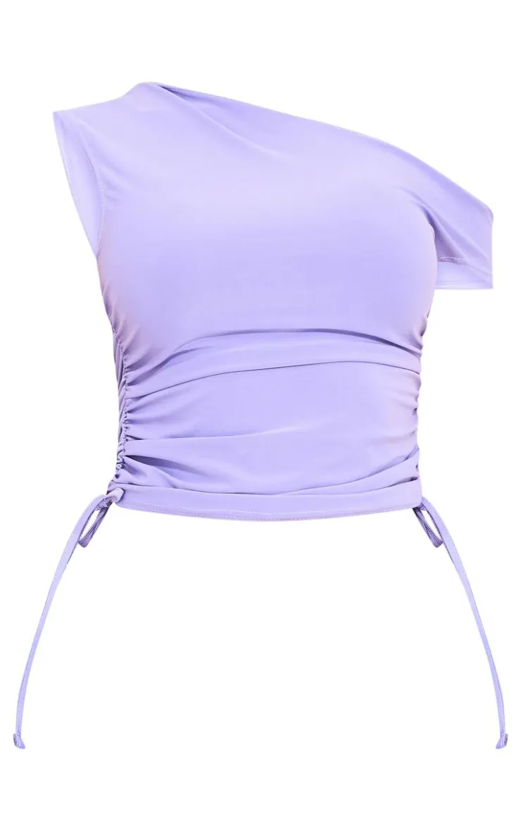 Best PrettyLittleThing Matte Touch One Shoulder Ruched Tie Top Lilac