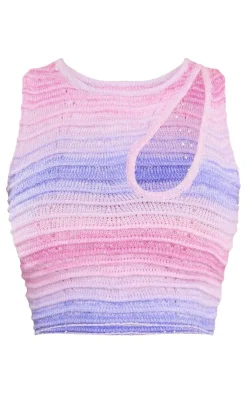Sale PrettyLittleThing Ombre Ripple Knit Crop Top Lilac