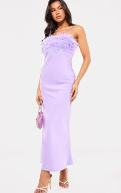 Satin Feather Bust Detail Maxi Dress-PrettyLittleThing Clearance
