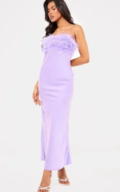 Satin Feather Bust Detail Maxi Dress-PrettyLittleThing Clearance