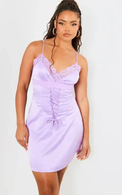 Satin Lace Trim Strappy Shift Dress-PrettyLittleThing Outlet