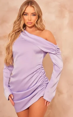 Satin One Shoulder Drape Bodycon Dress-PrettyLittleThing Best