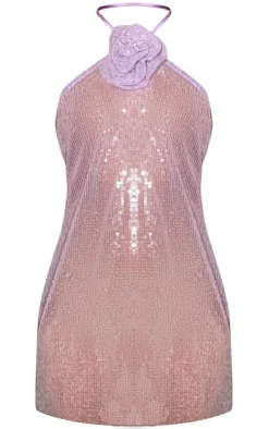 Sequin Halterneck Rose Applique Shift Dress-PrettyLittleThing Best