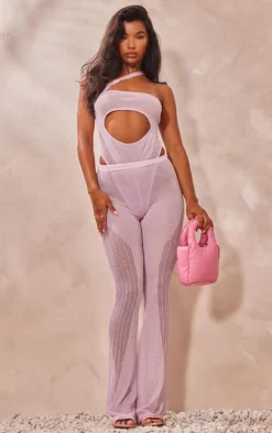 Outlet PrettyLittleThing Sheer Knit Contrast Panels Pants Lilac