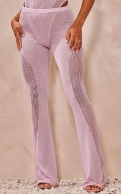 Outlet PrettyLittleThing Sheer Knit Contrast Panels Pants Lilac