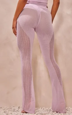 Outlet PrettyLittleThing Sheer Knit Contrast Panels Pants Lilac