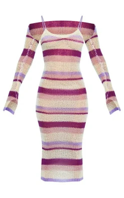 Stripe Open Knit Maxi Dress & Sleeves-PrettyLittleThing Discount
