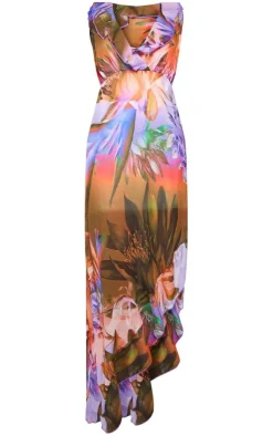 Tropical Frill Trim Plunge Maxi Dress-PrettyLittleThing Sale