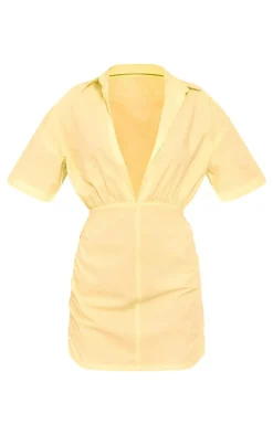 Cotton Poplin Ruched Shirt Dress-PrettyLittleThing New