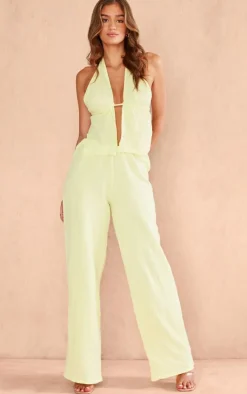 Online PrettyLittleThing Cheesecloth Halterneck Top Lime Green