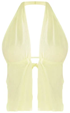 Online PrettyLittleThing Cheesecloth Halterneck Top Lime Green