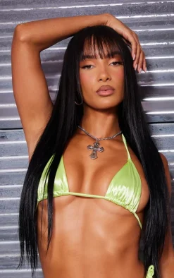 Lime Green Satin Triangle Bikini Top