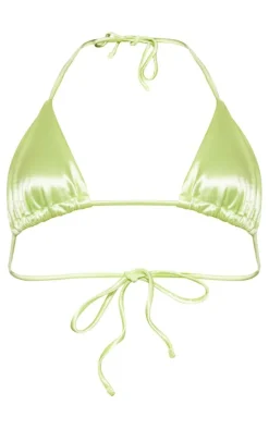 Lime Green Satin Triangle Bikini Top