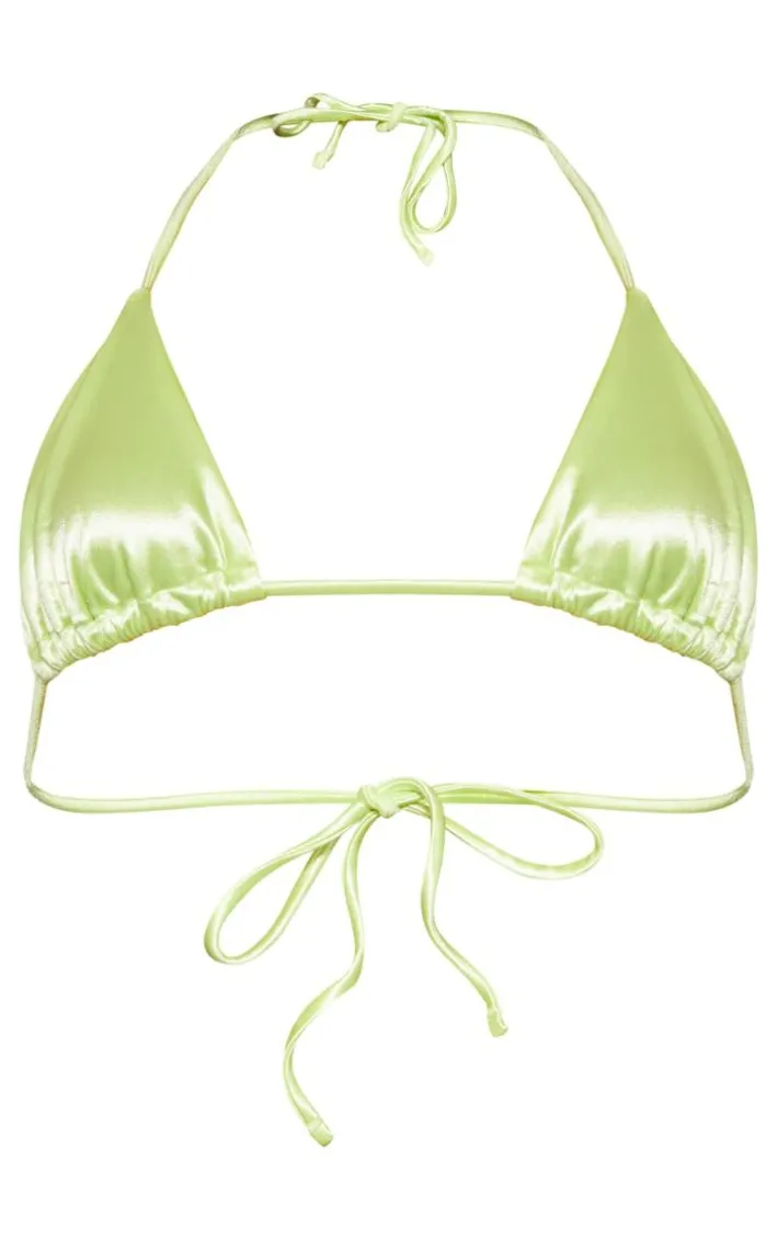 Lime Green Satin Triangle Bikini Top