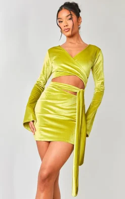 Velvet Wrap Around Long Sleeve Bodycon Dress-PrettyLittleThing Sale