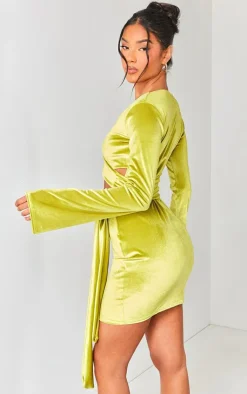 Velvet Wrap Around Long Sleeve Bodycon Dress-PrettyLittleThing Sale