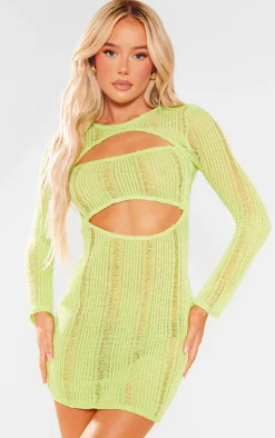 Laddered Cut Out Long Sleeve Bodycon Dress-PrettyLittleThing Online