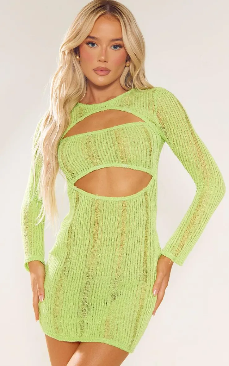 Laddered Cut Out Long Sleeve Bodycon Dress-PrettyLittleThing Online