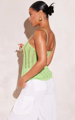 PrettyLittleThing Knitted Tops*Laddering Crochet Front Tie Strappy Top