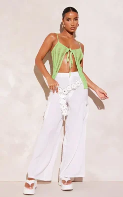 PrettyLittleThing Knitted Tops*Laddering Crochet Front Tie Strappy Top