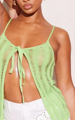 PrettyLittleThing Knitted Tops*Laddering Crochet Front Tie Strappy Top