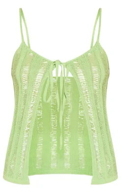 PrettyLittleThing Knitted Tops*Laddering Crochet Front Tie Strappy Top