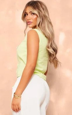 PrettyLittleThing Sleeveless Tops*Linen Look Tie Front Sleeveless Top