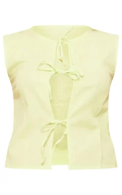 PrettyLittleThing Sleeveless Tops*Linen Look Tie Front Sleeveless Top