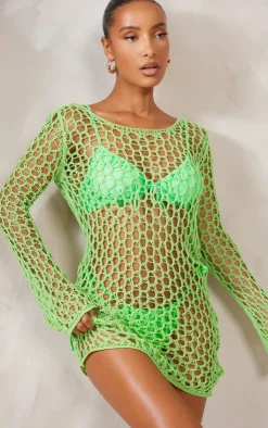 Long Sleeve Crochet Floaty Mini Dress-PrettyLittleThing Sale