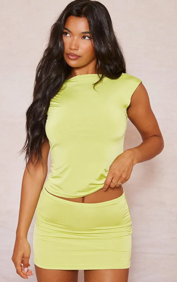 Outlet PrettyLittleThing Low Rise Slinky Micro Mini Skirt Lime