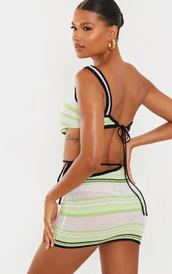 Online PrettyLittleThing One Shoulder Knit Asymmetric Hem Top Lime