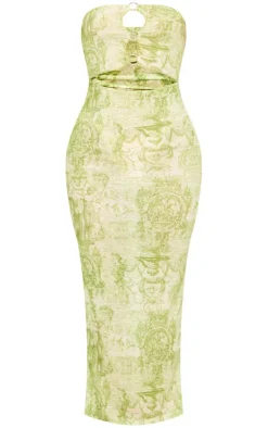 Renaissance Print Ring Cut Out Bandeau Maxi Dress-PrettyLittleThing Online