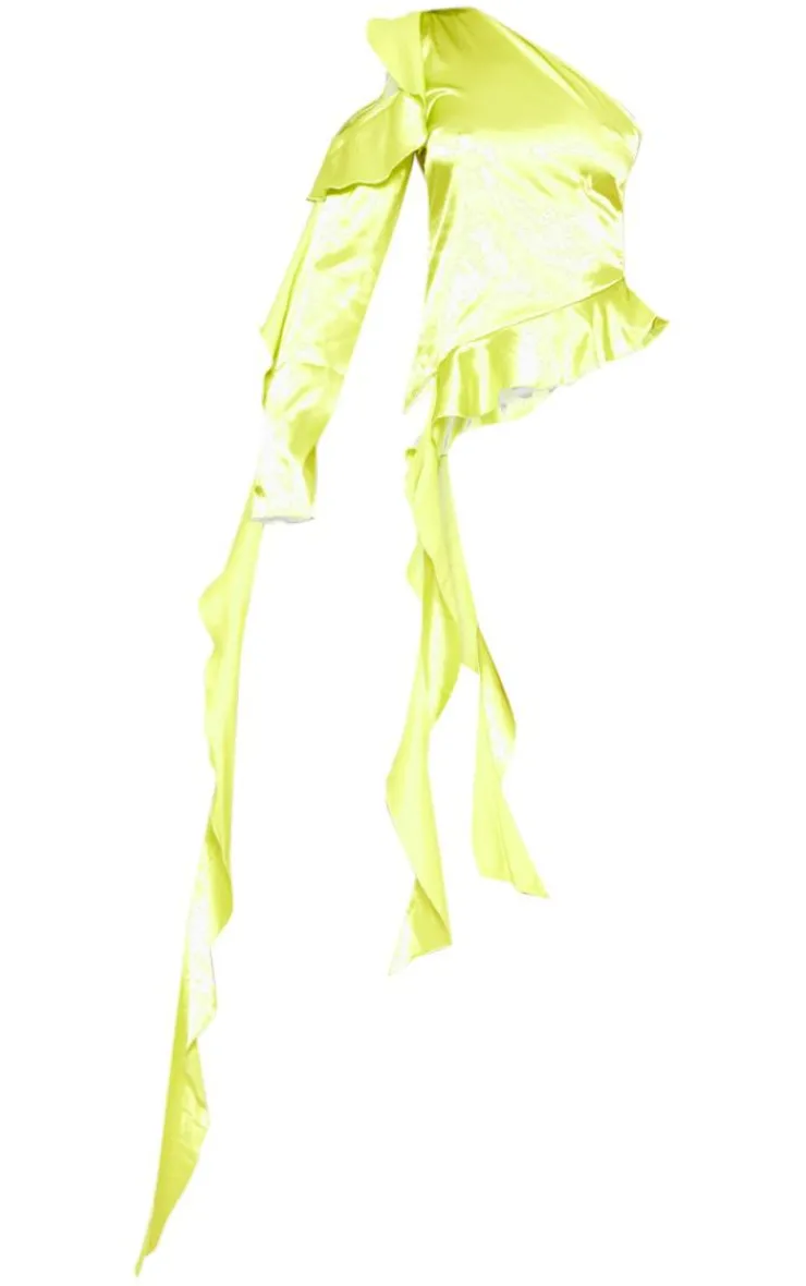 PrettyLittleThing Sleeveless Tops*Satin Asymmetric Extreme Frill Detail Sleeveless Long Top