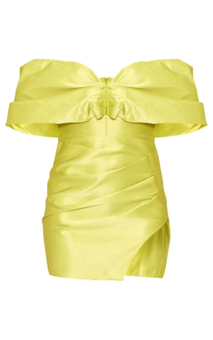 Satin Oversized Bardot Wrap Shift Dress-PrettyLittleThing Hot
