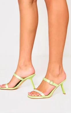 PrettyLittleThing Mules*Satin Square Toe Strappy Heeled Mule Sandals
