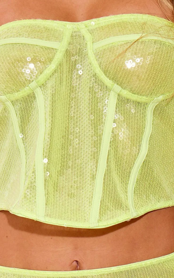 Best PrettyLittleThing Sequin Sheer Corset Lime