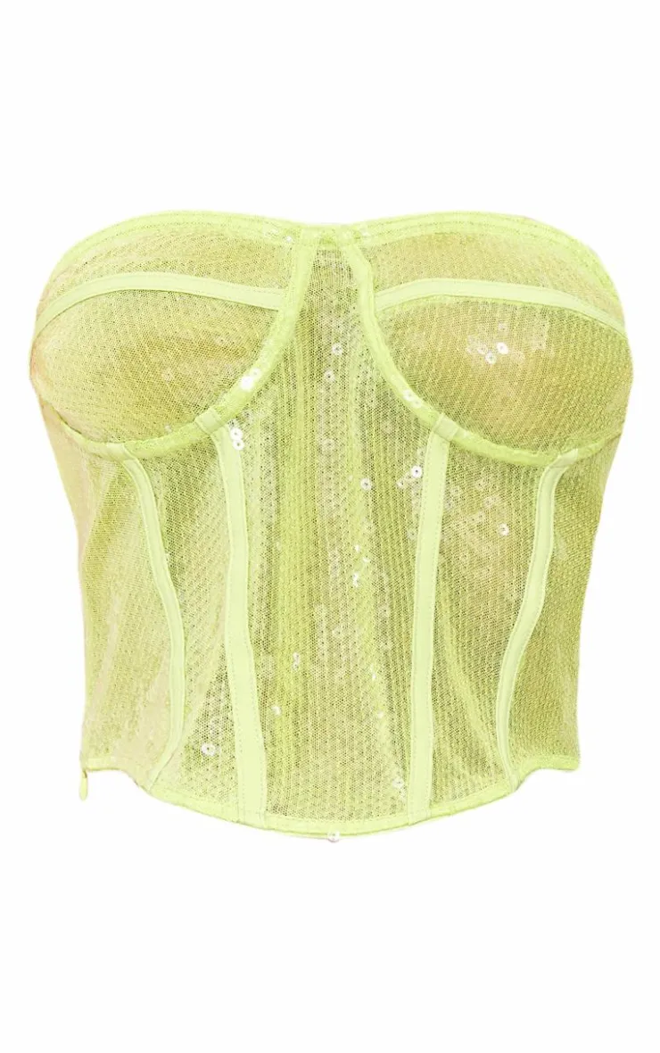 Best PrettyLittleThing Sequin Sheer Corset Lime