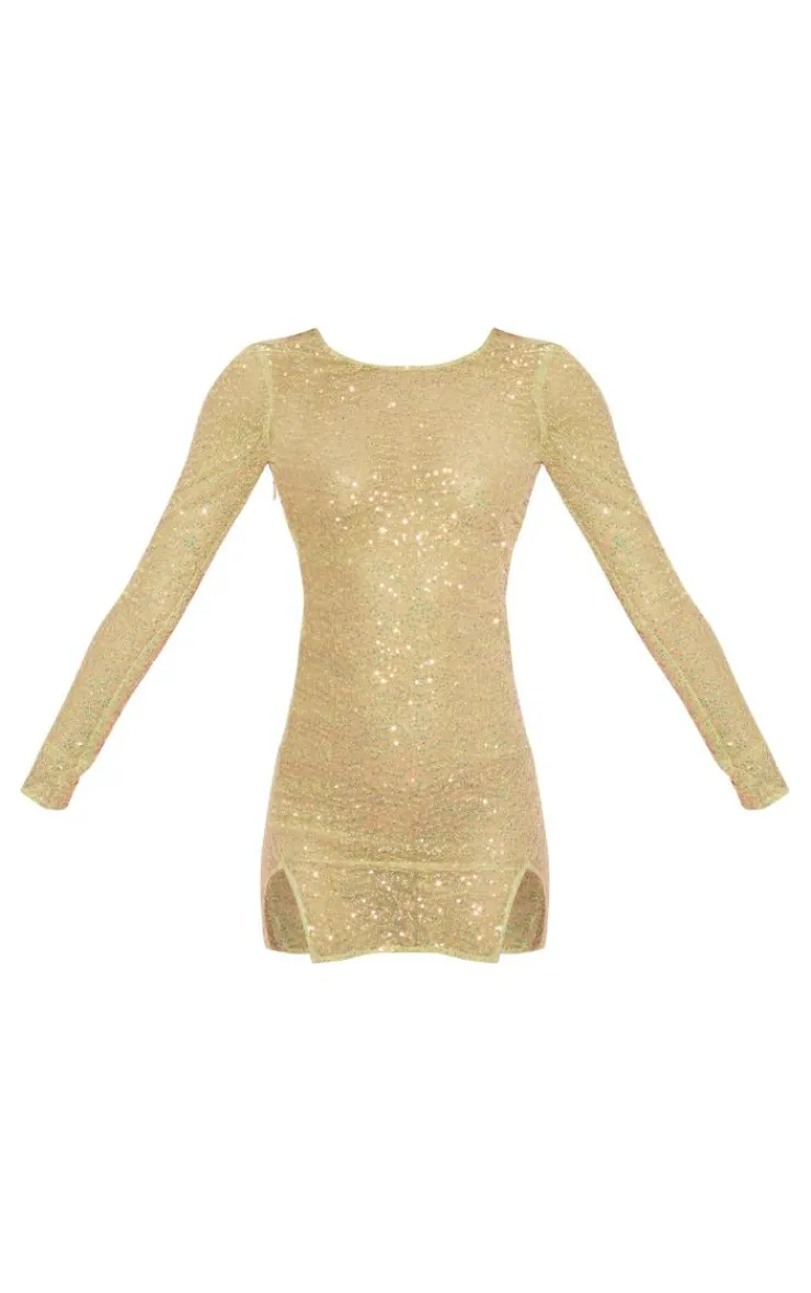 Sheer Sequin Cowl Back Shift Dress-PrettyLittleThing Discount