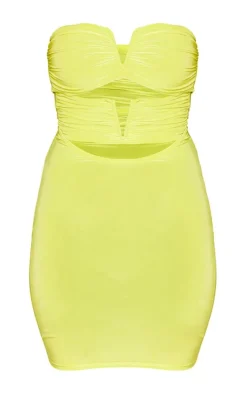Slinky Bandeau V Bar Detail Cut Out Bodycon Dress-PrettyLittleThing Online