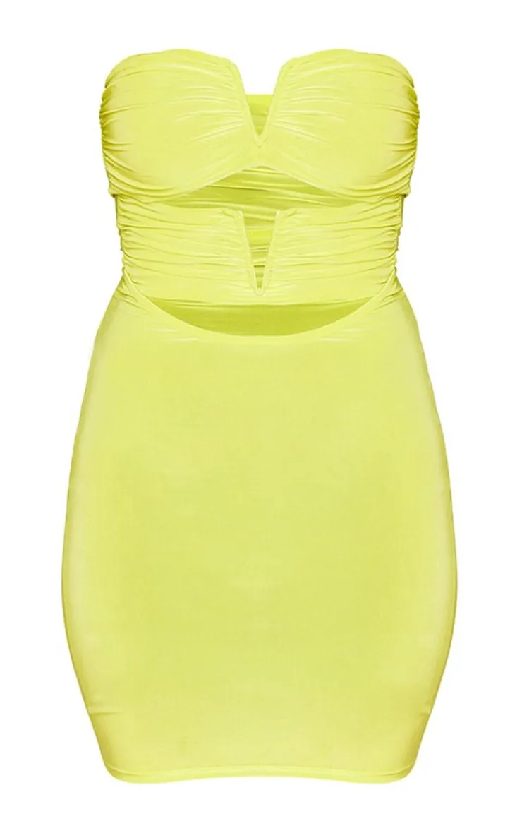 Slinky Bandeau V Bar Detail Cut Out Bodycon Dress-PrettyLittleThing Online