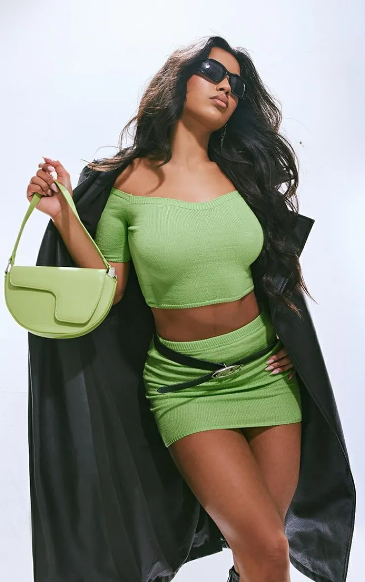 Sale PrettyLittleThing Soft Knit Mini Skirt Lime